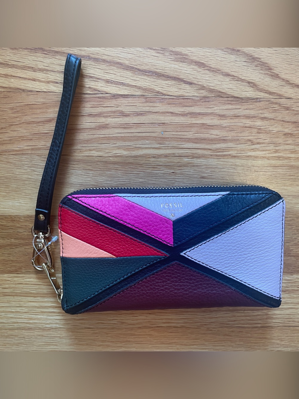 Fossil Colorblock Zip Wristlet in Pink, Red, Black & Lilac